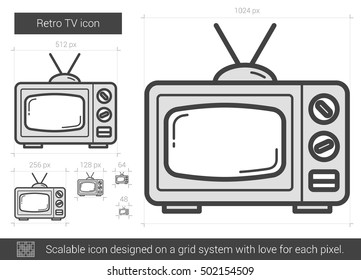 Retro TV vector line icon isolated on white background. Retro TV line icon for infographic, website or app. Scalable icon designed on a grid system.