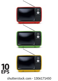 Retro TV, vintage television set isolated on white. Realistic Vector 3d illustration