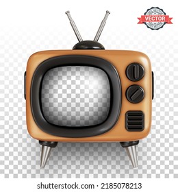 Retro TV or vintage television set icon in stylized cartoon style isolated on transparent grid. Realistic 3d vector illustration