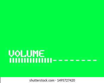 Retro tv volume control bar. White glitch effect television sign on green chroma key screen. Vector illustration svg