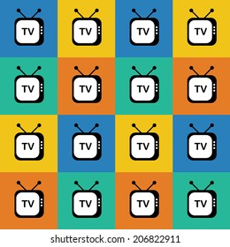 Retro TV web icon. Seamless pattern. Vector background.