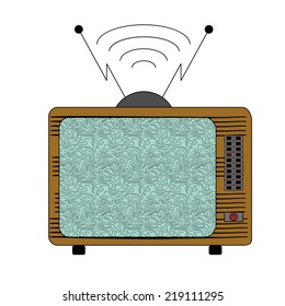 Retro TV in the wooden case, vector, vintage illustration