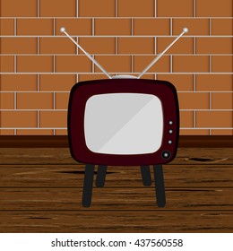 Retro TV in the wooden case, vector illustration. Retro TV background.