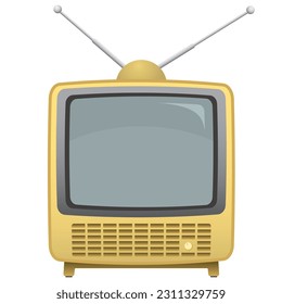Retro TV yellow color front view with blank space at screen. Vintage television isolated flat design vector illustration.