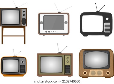 Retro TVs icons set. Set of six vintage televisions on a white background. Vector illustration. Vector.