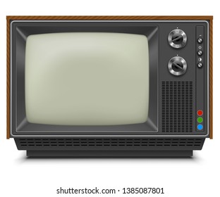 Retro TV-set Front View with Blank Screen Isolated on White Background. Vintage TV Receiver. Vector Illustration.