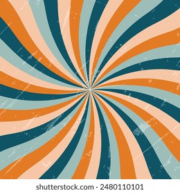 Retro Twist sunburst vector background with Vintage bright grunge placard,70's style Vector horizontal illustration for banner, poster website and backdrop.