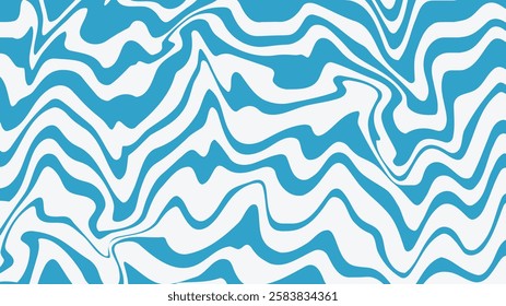 Retro twisted and distorted summer groovy hippie line blue background. Waves, swirl, twirl pattern. Vintage backgrounds in trendy psychedelic style. Abstract water waves.