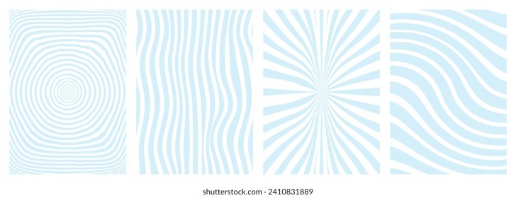 Juego de fondo hippie retro retorcido y distorsionado vectorial groovy. Olas, torbellino, rayas, rayas y torzales. Conjunto de orígenes vintage de estilo psicodélico retro. Ilustración del vector