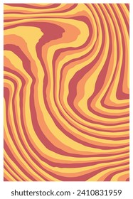Retro twisted and distorted vector groovy hippie background. Waves, swirl, stripe, ray and twirl pattern. Vintage background in trendy retro psychedelic style. Vector illustration