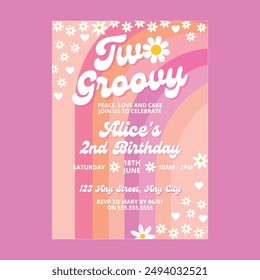 Retro Two Groovy Birthday Invitation