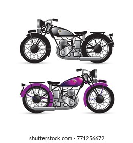 retro two motorcycles in black & purple-vector drawing