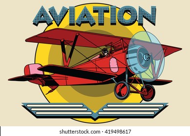 Retro two-winged plane aviation poster