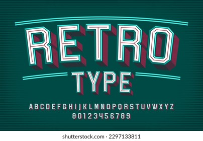 Retro Type-Schriftart. Geometrische Buchstaben und Zahlen. Vektorgrafik für Ihr Typografie-Design.