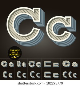 Retro type font collection. Vector illustration of vintage letter c