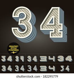 Retro type font collection. Vector illustration of vintage letter 3 4