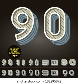 Retro type font collection. Vector illustration of vintage letter 9 0