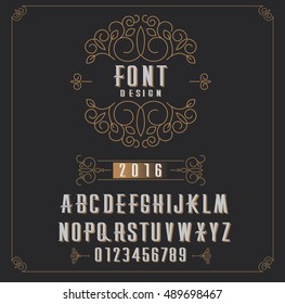 Retro type font, type letters, numbers and floral frame with copy space for text or letter - emblem for fashion, beauty and jewelry industry