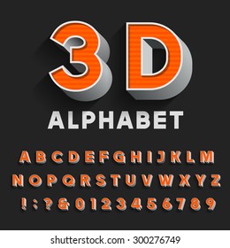 Retro type font with shadow. Alphabet.
3D effect vintage letters, numbers and punctuation marks. Stock vector for your headlines, posters etc.