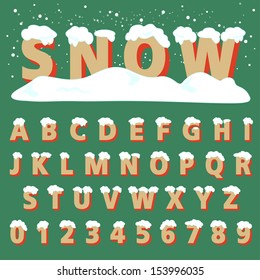 Retro Type Font With Snow, Vector Illustration. 