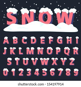 Retro type font with snow, Vector illustration. 