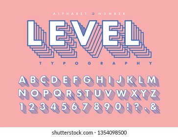 Retro typeface or font in layered effect. Vector alphabet and number set for title, headline, poster, web, brochure or print.