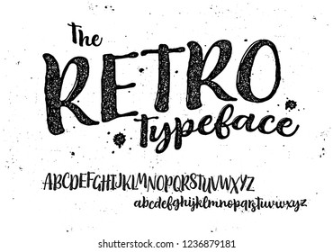 The RETRO Typeface. Lettering font isolated on white background. Hand drawn alphabet. Calligraphy type for Logo, Poster, Invitation, etc. Vector logo letters. 