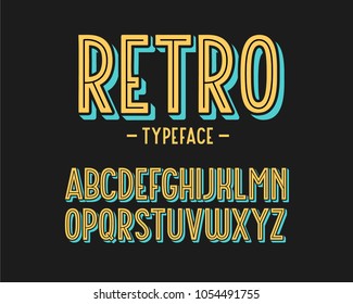 Retro typeface. Lettering font. Vector alphabet.