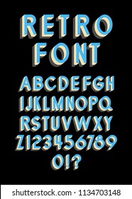 Retro typeface. Letters, numbers and symbols. Vintage alphabet vector font for labels, titles, posters etc.