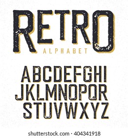 Retro Typeface. Stamped Alphabet, Shadowed. Isolated On White