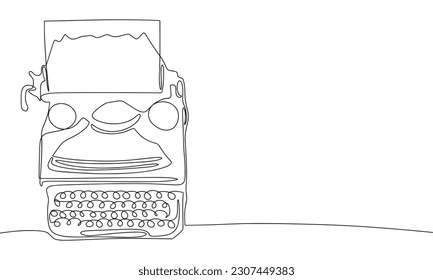Retro typewriter. Continuous line one drawing. Vector illustration. Simple line illustration.