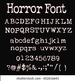 Retro typewriter font - Red vector font on Black - Horror  font