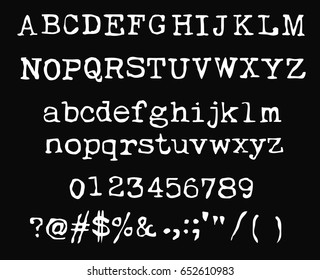 Retro typewriter font - White vector font on Black