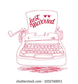 Retro Typewriter with hand lettering, vector illustration.