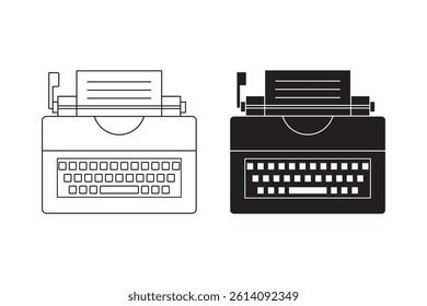 Retro typewriter icons in flat black and white style for writing, literature, or vintage-themed designs