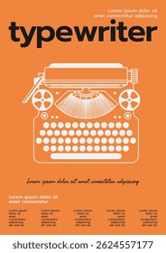 Retro typewriter illustration in minimal outline style with orange background, ideal for vintage lovers, writers, publishing projects, and nostalgic graphic compositions.
