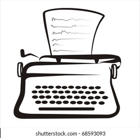  retro typewriter isolated sketch in black lines