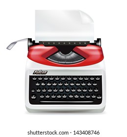 retro typewriter with page isolated on white