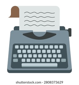 Retro typewriter with paper and brown bell on clean white background