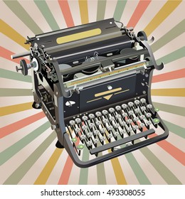 Retro typewriter poster. Vector vintage illustration