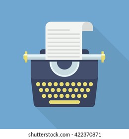 Retro typewriter. Simple, flat style. Graphic vector illustration.