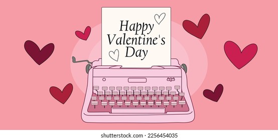 Retro typewriter with text HAPPY VALENTINE'S DAY on pink backgro