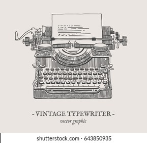 Retro Typewriter Vector Drawing On Grey Background