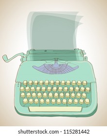 retro typewriter, vintage hand drawn background, vector
