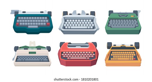 Retro typewriting. Type keyboard letter old machines for writers vector illustrations