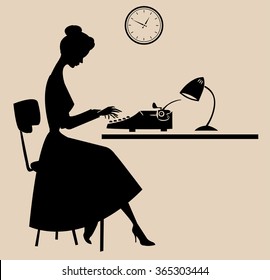 retro typing secretary silhouette