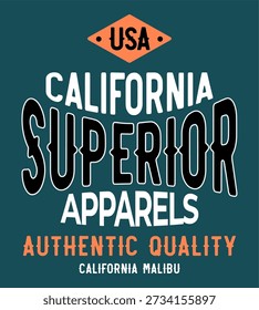 Design tipográfico retro inspirado na cultura e streetwear californianos, ideal para estampas de roupas e branding