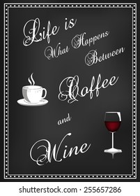 Retro Typographic Poster with coffee and wine on old paper