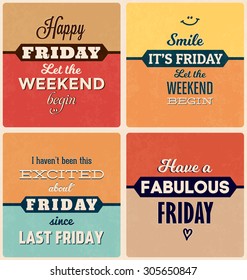 Retro Typographic Poster Design Set - Happy and funny quotes about Friday