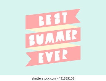 Retro typographic summer design with banner and geometric letters in pastel colors.